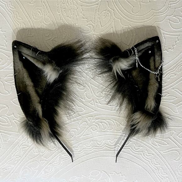 Black and Grey Fox Wolf Cat Ears Headband by Foxxyfurends - Picture 2 of 4
